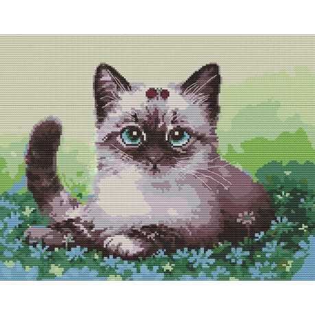 Cat on the Flowers Cross-Stitch Kit