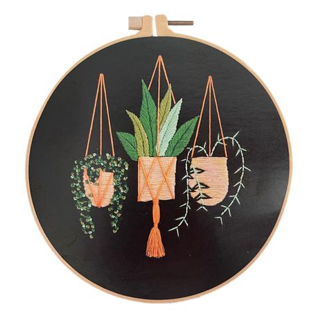 Embroidery Kit - Greens in Orange Hanging Planters