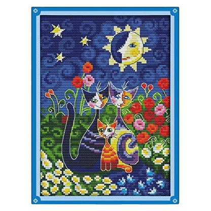 Dark Cute Cats Under the Sun Cross-Stitch Kit